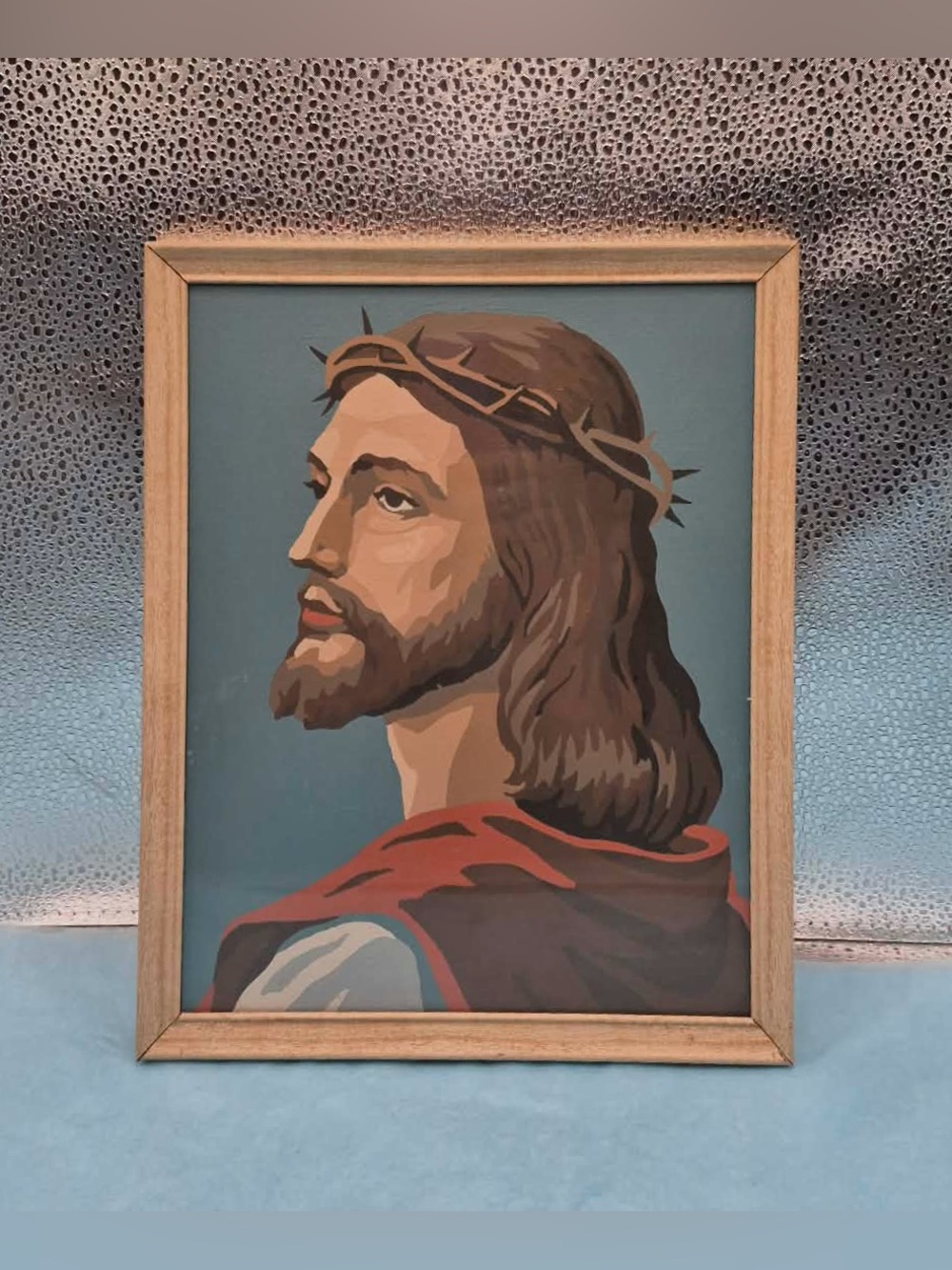 Vintage Framed Jesus Christ Painting - Collectible Paint by Numbers Art 1960s
